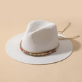 Cappello da sole Panama in paglia bianca con perline colorate e nastro di canapa - M (56-58cm) / Bianco puro