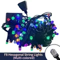 F8 hexagonal LED string lights with multi-color glow and waterproof control box - F8 Hexagon Multi-color (OPP Bag) / 9.5M 100LED