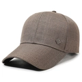 Brown textured fabric baseball cap for men with side metal logo and adjustable strap - Adjustable / Khaki