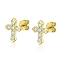 Elegant gold S925 sterling silver cross stud earrings with sparkling white zircon stones - 925 Silver / Gold