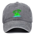 Dark grey washed baseball cap with embroidered green palm trees on a white background - Gray