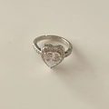 Elegant adjustable silver ring featuring a heart-shaped zircon center stone and side accents - Clear Heart Shape with Halo Style (MY39212)