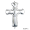 Silver cross foil balloon for baptism and baby shower decoration, size 61x87cm - Cross Silver