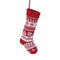 Calza natalizia in maglia rossa e bianca con fiocchi di neve e motivi di alberi - Tipo C - Albero di Natale