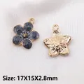 DIY gold floral pendant charm with grey enamel petals and 17X15mm size measurement - Dark Blue Five-petal Flower BK1364#