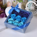 Blue gradient soap rose gift box with nine flowers and a matching blue ribbon bow - 9 Pieces / Blue Gradient