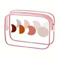 Transparent PVC makeup bag with pink trim and moon phase design for travel - 028-Moon Phases Pink