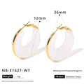 Detailed size specifications for resin and stainless steel C-shaped hoop earrings - Pure White / Gold (NB-E1627-WT)