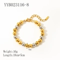 Two-tone 8mm stainless steel beaded bracelet with lobster clasp and extension chain - Two-Tone Bracelet (8mm Bead) / 18cm+5cm