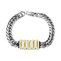 Custom silver Cuban link bracelet featuring five gold name plates and secure lobster clasp - Gold & Silver Mixed Large Bead + Steel Color Bracelet (Custom Engraved)