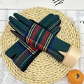Guantes táctiles de invierno con patrón de cuadros verde oscuro en lana gruesa - Talla única / Cuadros Verdes