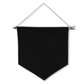 Minimalist black blank fabric pennant flag banner with wood pole and twisted rope - Black S 17.5*16.8cm