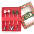 4-piece stainless steel Christmas cutlery set with Santa and tree charms in red gift box - Silver Figure C Spoon & Fork 4pcs Xmas Red Box