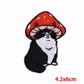 Detail of cartoon cat embroidery patch with mushroom hat and dimensions 4.2x6cm - Black Cat with Mushroom Hat