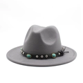 Detail of the gray felt fedora showing a black leather band with turquoise stone accents - M (56-58cm) / Light Gray