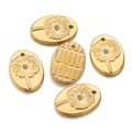 Five golden oval dandelion charms with green rhinestones and textured backings - Royal Blue