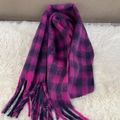 Winter plaid scarf featuring rose pink and black check pattern with stylish fringe - Rose Pink Black Plaid (23)