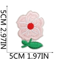 Detailed embroidery of a pink flower patch with green leaves, size 5cm by 5cm - Style 8 (Flower)