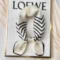 Elegant cream silk square scarf with black chevron patterns and hand-rolled edges - 70x70cm / Chain Stripe-Cream White