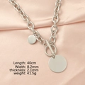 Collana a catena argento con chiusura OT e ciondolo rotondo da 40 cm con dettagli - Color Acciaio