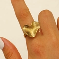 Irregular heart shaped ring in 18K gold finish with vintage hammered texture for women - 18K Gold Plated Vintage Heart (8626)