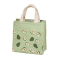 Portable green canvas tote bag with fresh avocado print and white woven handles - Green Avocado