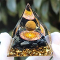 Handheld Orgone pyramid with tiger eye sphere, obsidian stones and gold foil flakes - Tiger Eye Obsidian / Small