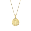 Gold stainless steel necklace with round pendant featuring a frosted letter I and beaded edge - Letter I