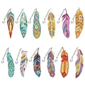 Lot de 12 marque-pages plumes peinture diamant DIY avec pendentifs cristal et base acrylique - Style de Collection Complète de Douze Pièces (YMSQ-6)