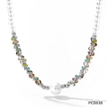 Beaded necklace variant featuring a white pearl and AB coated crystal beads, style PCD038 - Silver Necklace with White Pearl (PCD038)