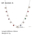 Silver stainless steel necklace featuring colorful zircon stones and shell pendants - Silver Multi-color Gemstone Style (HF-X2263-S)