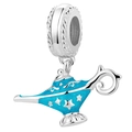 Detailed close-up of blue enamel magic lamp charm bead with silver stars in 925 silver - Magic Lamp Legend Charm