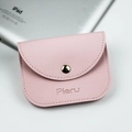 Pink lychee texture leather coin purse with golden snap button and embossed logo detail - Pink