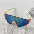 Kids sports sunglasses in vibrant orange and light green frame with blue-green lenses - Orange Frame Green Mirror Lens