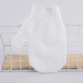 Exfoliating white bath glove with a textured fiber weave for gentle body scrub - Mitten Style / White