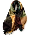 Plaid striped scarf in dark green and mustard yellow with fringe detail on white background - 180cm / Peacock Green