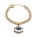 Goldenes Armband mit bösem Blick und bunten Zirkonia Steinen für Damen Design - Blau-weißes Emaille Böser Blick Böhmische Kette