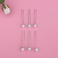 Detail of six silver U-shaped hair pins with sparkling rhinestone balls on pink backdrop - Full Rhinestone Ball Style (FZ-001) / 6Pcs/Set / Silver