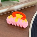 Pink and yellow acetate hair claw clip in a cute cake design with orange handle - 8.5cm / Yellow-Pink