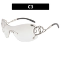 Y2K rimless sunglasses with transparent lenses and silver spiral snake temple design C3 - C3-Gradient Clear White