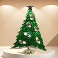 Christmas tree brooch with green glitter and multi-colored rhinestones on gold base - Style 25 (5.2*3.6cm)