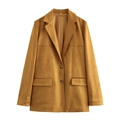 Blazer femme en suédine jaune moutarde avec fermeture à deux boutons et poches - XS