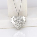 Silver stainless steel heart locket necklace with rose engraving on a white base - Rose Heart/Steel