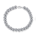 Pulsera clásica de cuentas en plata de ley S925 pulida con cierre de seguridad - Bañado en Platino Pulsera de Cuentas de Plata Huecas de 6mm 10.3g 16.5cm