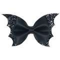 Detail view of black glitter bat wing hair clip with textured faux leather finish - 4# Black Leather Glitter Bat