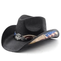 Black woven USA cowboy hat with American flag ribbon and metallic eagle emblem - M (56-58cm) / Black