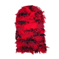 Detail of red and black knit balaclava with punk style distressed fringe and textures - One Size / Red Camouflage
