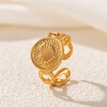 18K gold-plated stainless steel open ring with radial sunburst turquoise pattern - Star Ray Hollow Style (2549-17)