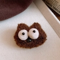 Handmade brown monster brooch in curly fleece with large white pom-pom eyes and black beads - 52# Brooch - Brown