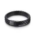 Minimalistisches schwarzes Lederarmband für Herren mit mattem Titanstahl-Magnetverschluss - Schwarzes Leder Geflochten Stil (KB93398-K)